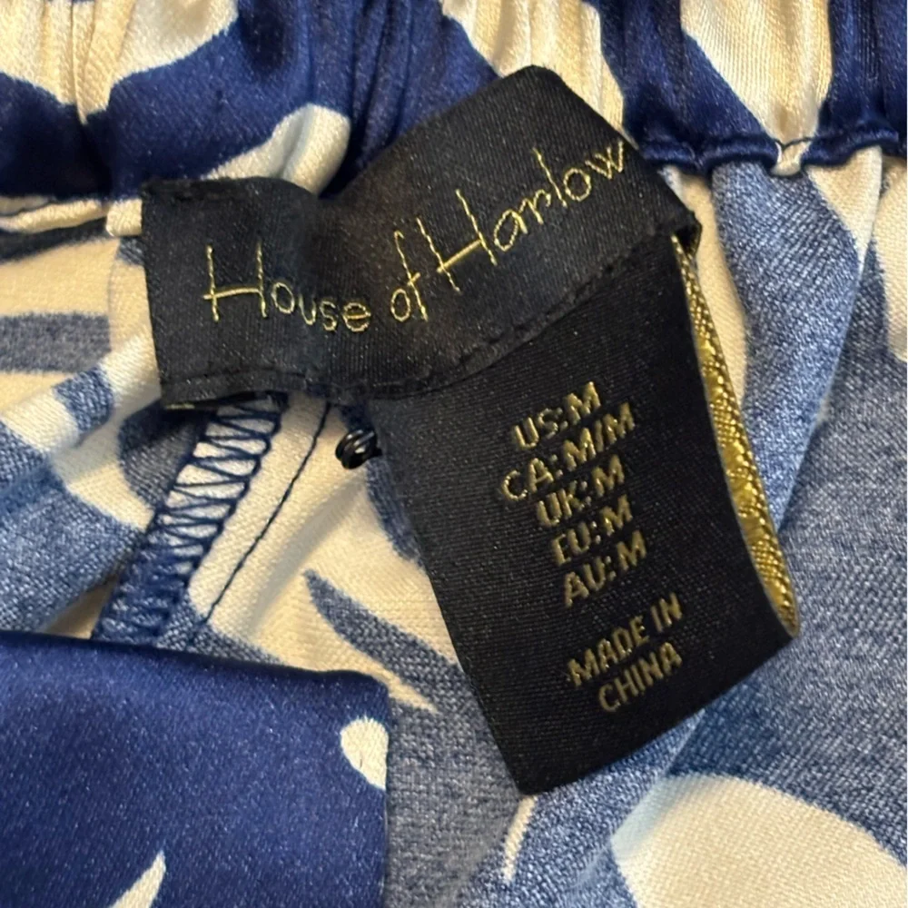 House of Harlow 1960 Blue Cream Patterned Satin Wide Leg Pants - Picture 6 of 10